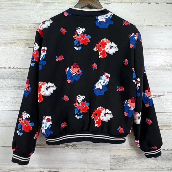 Vince Camuto Womens Traveling Bloom Black Floral Zip Up Bomber Jacket Size M - Picture 3 of 13